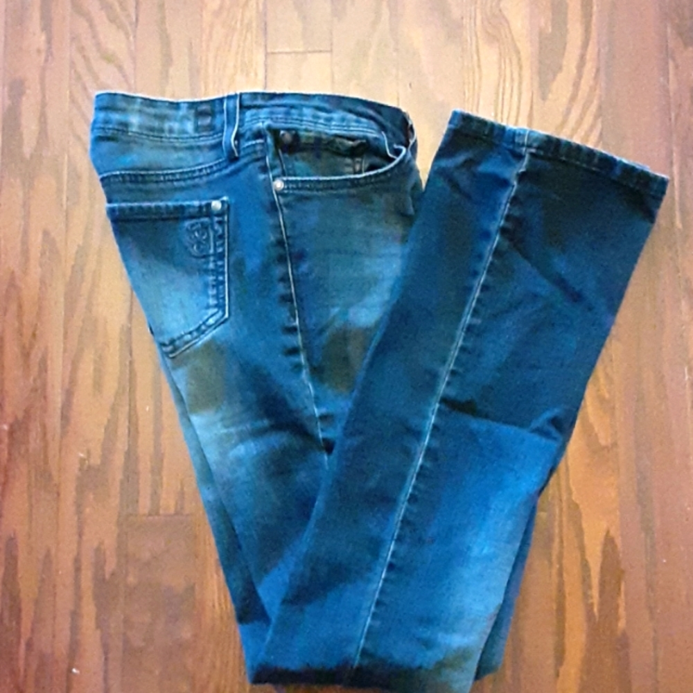 Jessica Simpson Valley Girl Slim stretch bootcut jeans whiskers 5 pocket 26 EUC…